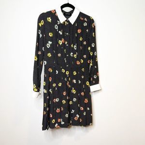 The Kooples Dress Womens XS Black Camellia Print Silk Collared Button Shirt